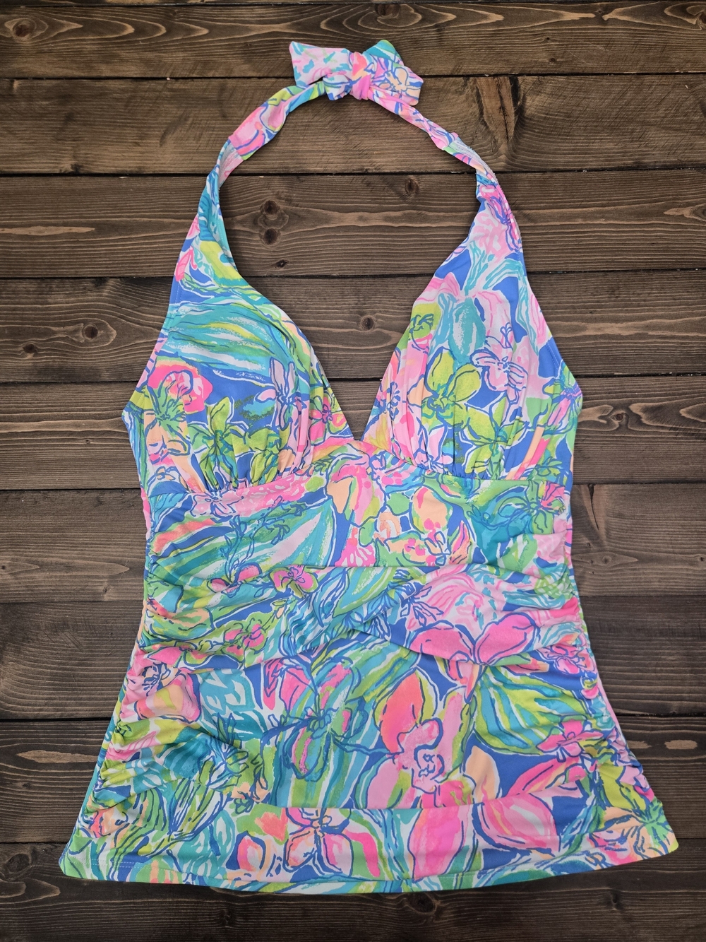 Womens Lilly Pulitzer Floral Halter Tankini Top - Pink, Blue & Green Size 8